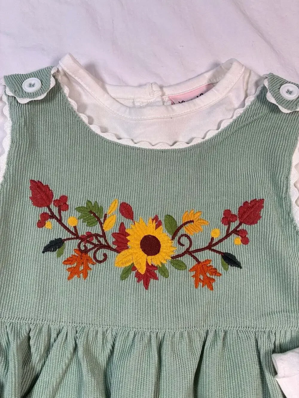 Babyhug Corduroy Sleeveless Frock and Floral Embroidered T-Shirt Set